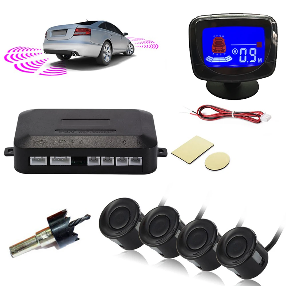 4 Sensors Buzzer 22mm Car Parking Sensor Kit Reverse Backup Radar Sound Alert Indicator Probe System 12V