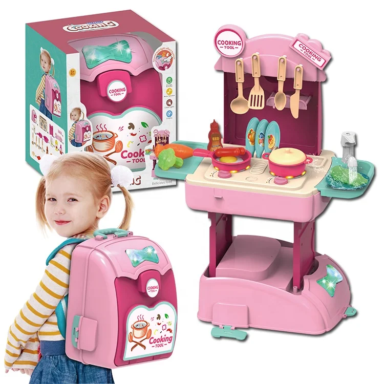 
Music Lights 2 In 1 Backpack Pretend Play Cooking Set Baby Children Kitchen Toys 