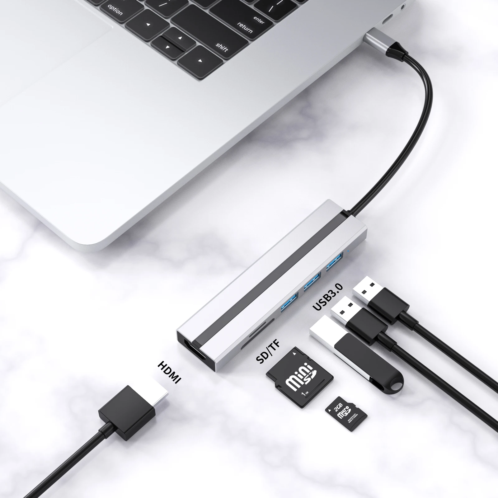6 in 1 docking station high speed 5 gbps laptop type usb c hub with hd-mi pd tf sd card reader usb3.0 usb2.0