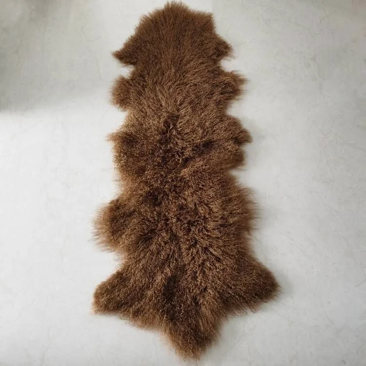 Promotion Long Pile Pelt Real Mongolian Lambskin Fluffy Fur Rug Tibetan Sheep Fur Carpet 2P Natural Curly Fur Mat