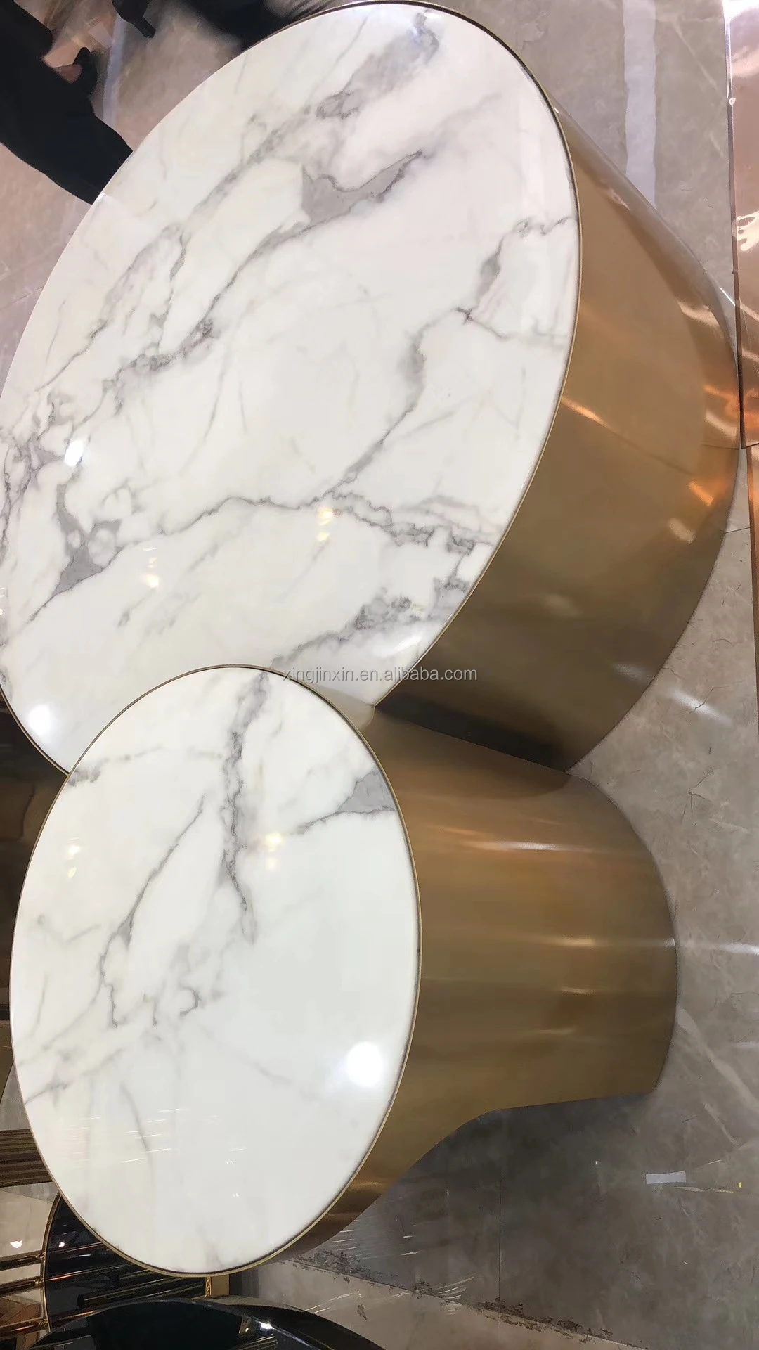 Luxury Living Room Furniture  Gold Round Marble Table Tops Center Coffee Table