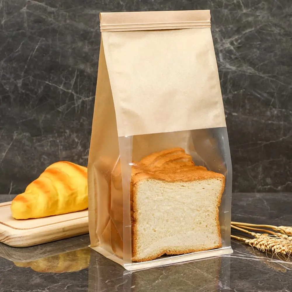 Custom New Bread Bag With Clear Window Gusset Type Seal Toast Packaging Bag Customized Printed Cotton Paper Stand Up Bags