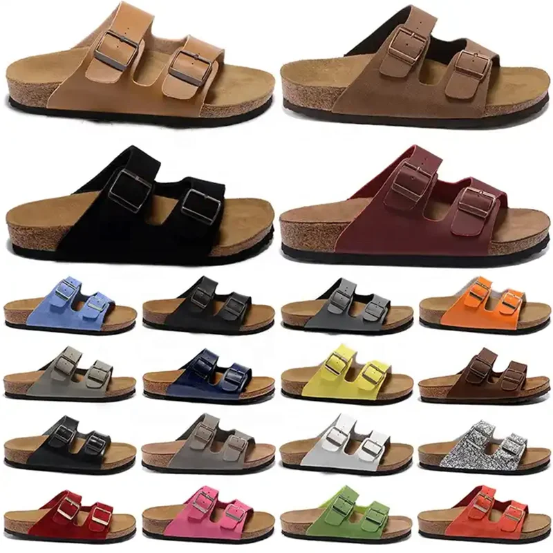 Wholesale Men Shoes Buckle Straps Cork Sole Sandals Cow Leather Beach Slippers for Men Flat Casual Cork Sole Sandals Slippers