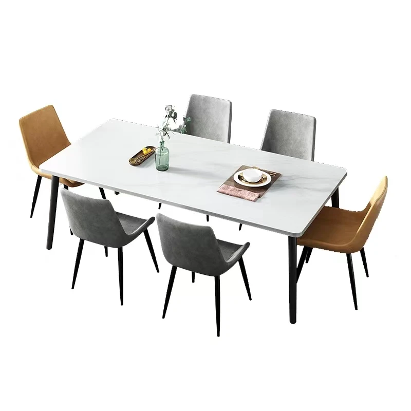 Hot Sale dining room dining chairs set 6 modern home furniture rock top table and chair set of 6 dinner table dining tables set