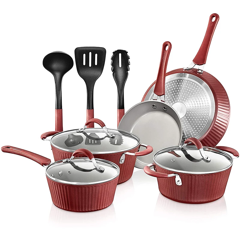 
Forged Kitchenware Set Ceramic Nonstick Cooking Soup Pots and Pans Cookware Sets with Spatulas 