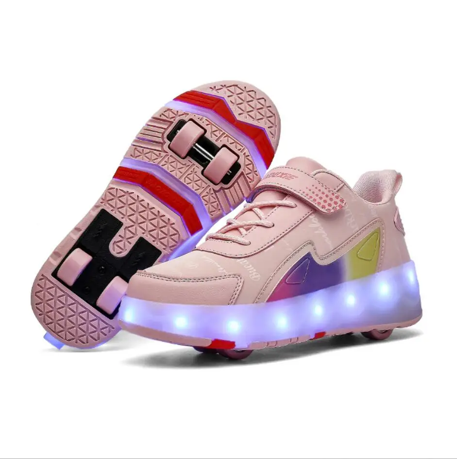 Wholesale adult and children kick out roller skate shoes with 4 wheels
