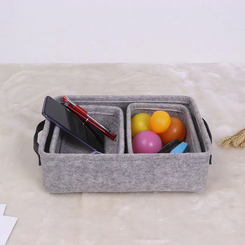 Wholesales 5-Pack Felt Storage Basket PU Handle Underwear Organizer Box Storage  for Clothes Basket Storage for Office Bedroom