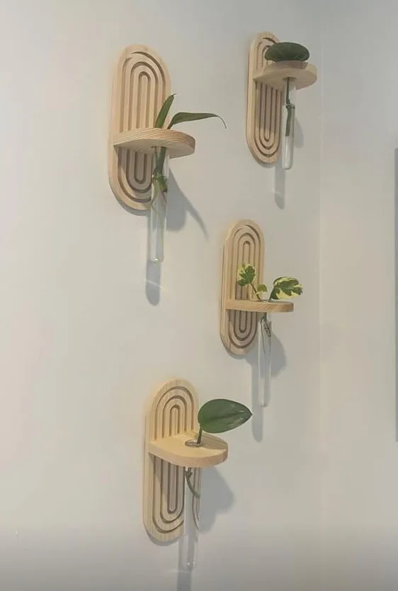 Plastic Wall Hanging Planter Tubes with Wooden Holders 4 Set Separate Wall Mounted Propagation Plant Station