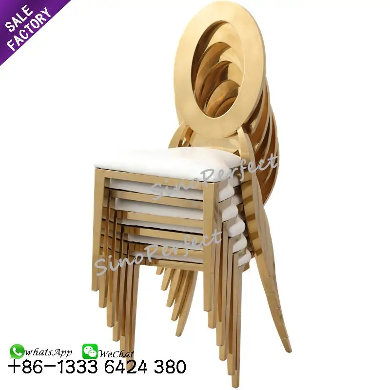 Wholesale Custom Stainless Steel Golden Hotel Round Back Chairs Covers Luxury Dining Chairs For Wedding