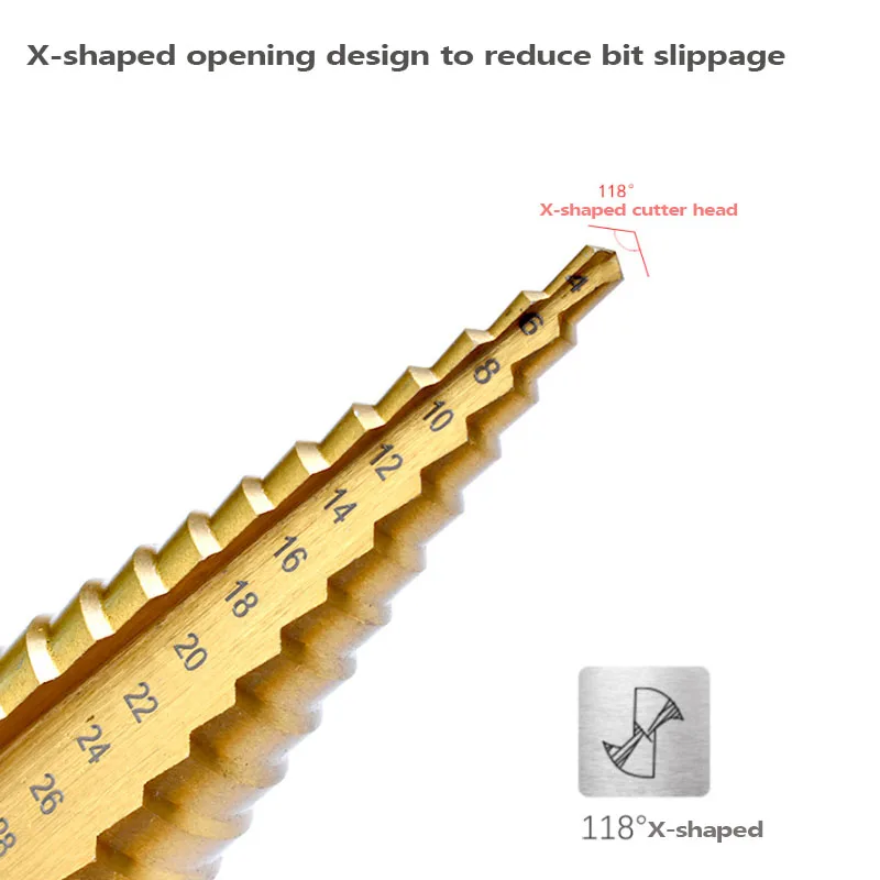 3Pcs Hexagon Shank Step Drill Sets 4-12mm 4-20mm 4-32mm High Speed Steel Straight Groove Drill Wood Metal Hole Cutter Drilling