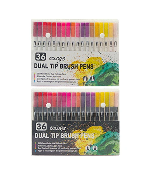 Factory 36 48 60 72 colors Dual tips Non-Toxic Student Fine Tip Set Watercolor Paint Brush art Marker Pen for drawing