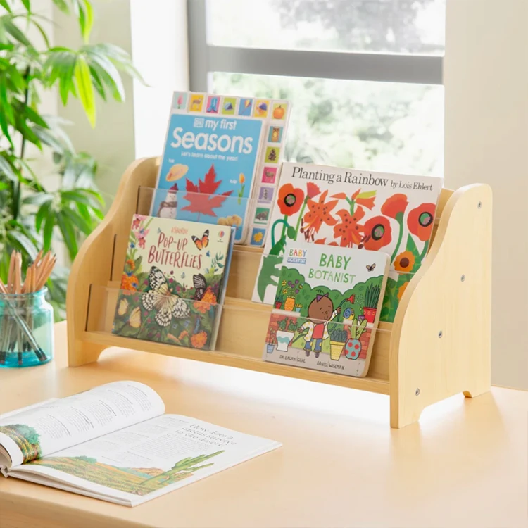 Wood Kids Bookshelf Customized Wood Organizer Toddler Montessori Bookcase