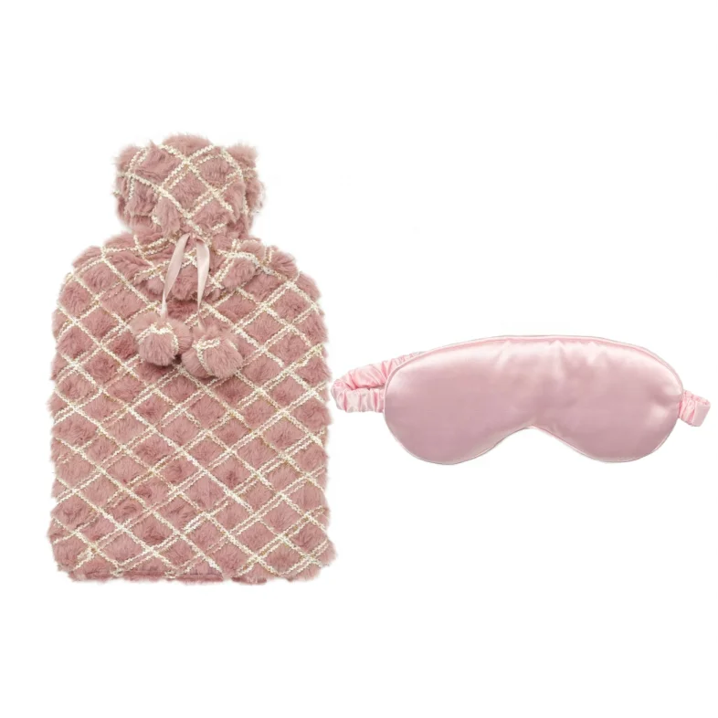 Hot selling rubber hot water bottle and eye mask set different designs for cold winter