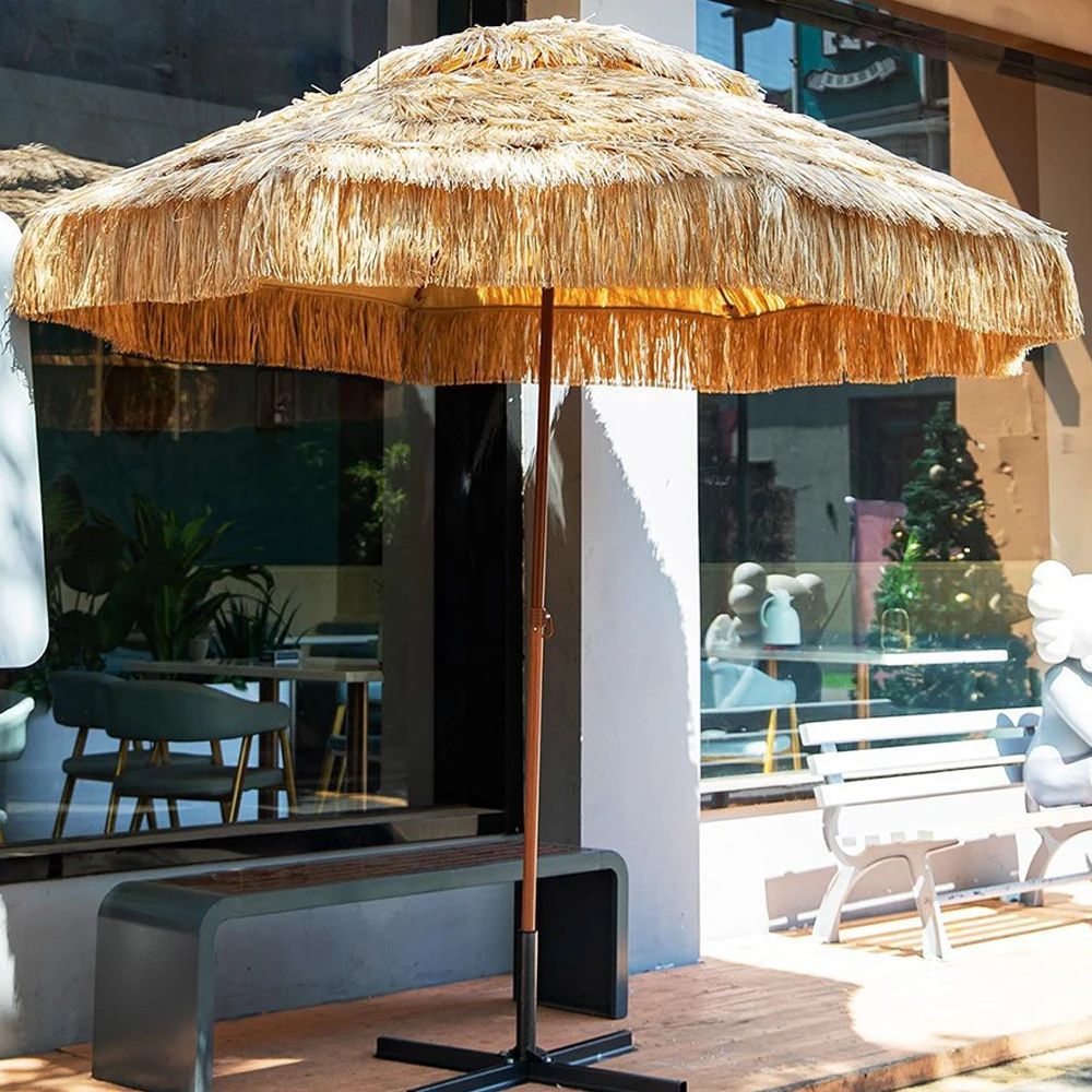 Custom Luxury 8ft Windproof Swimming Pool Palm,Palapa Thatch Straw Parasol Patio Beach Umbrellas Outdoor/