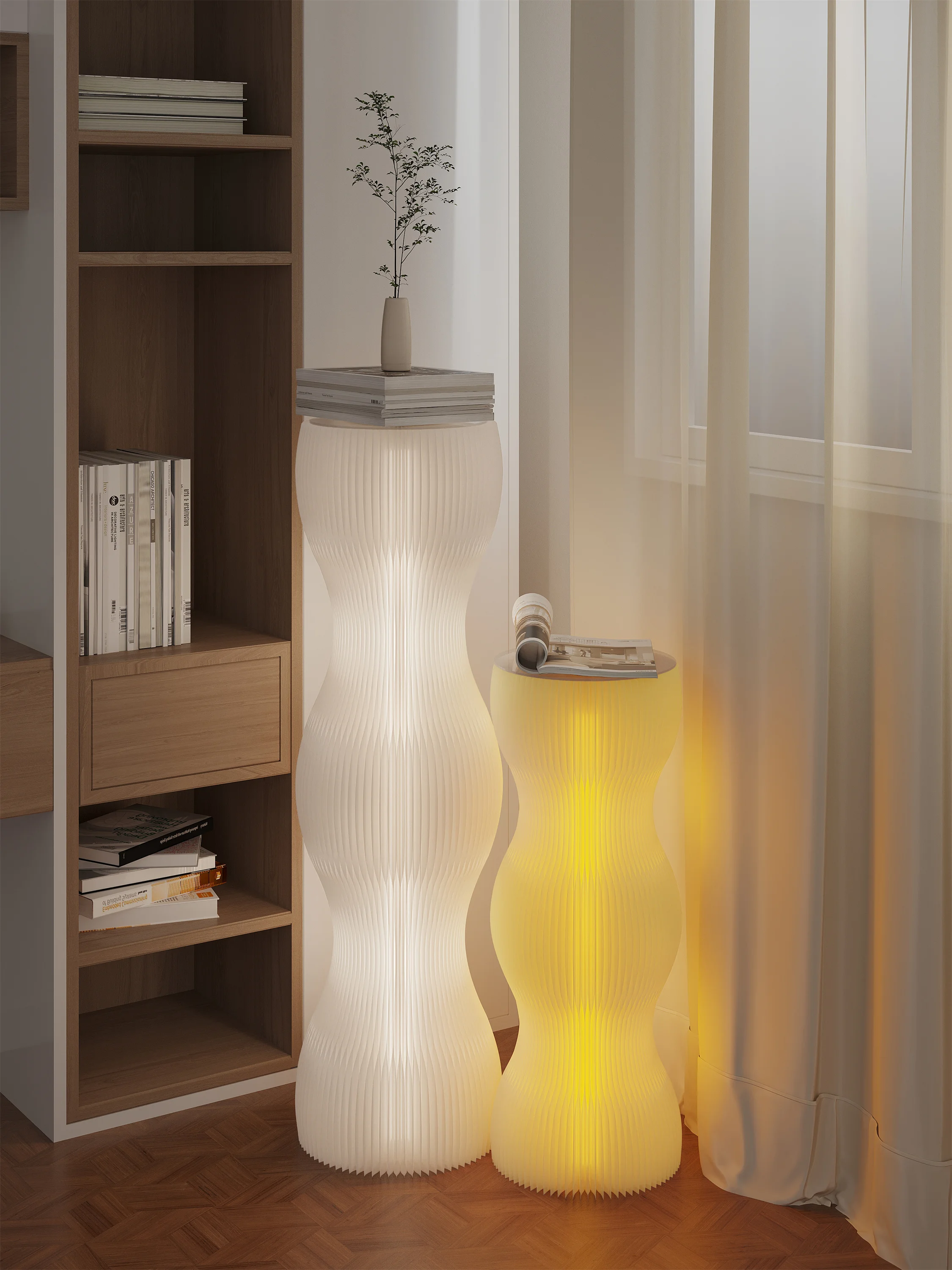 Wave Pillar Stand With LED Light Round Display Shelf For Showroom And Shop Window Decor