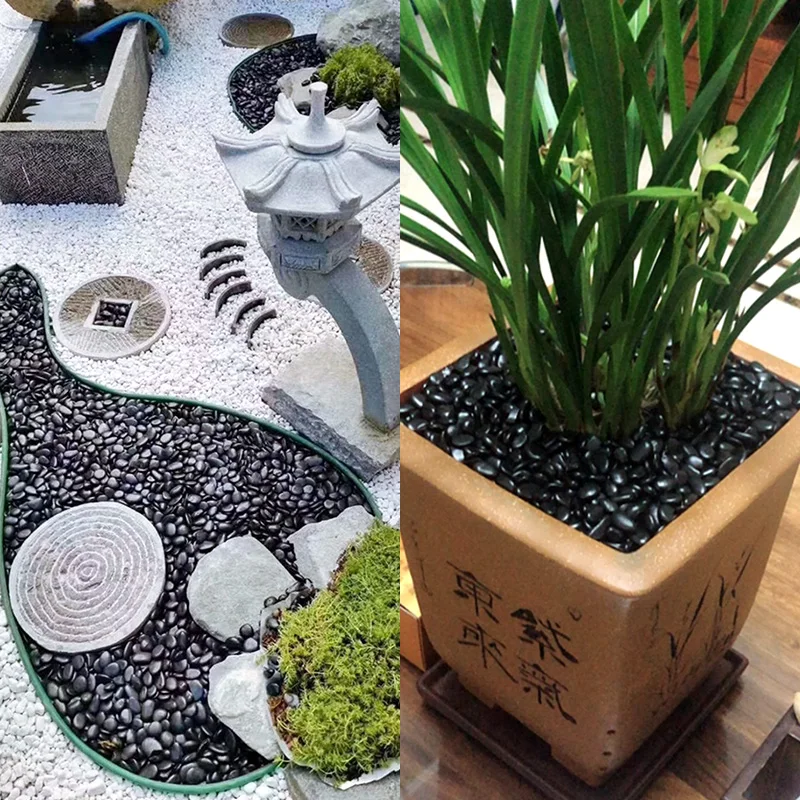 Factory outlet high quality glossy microlandschaft black polished stone garden pebble flooring banth mat