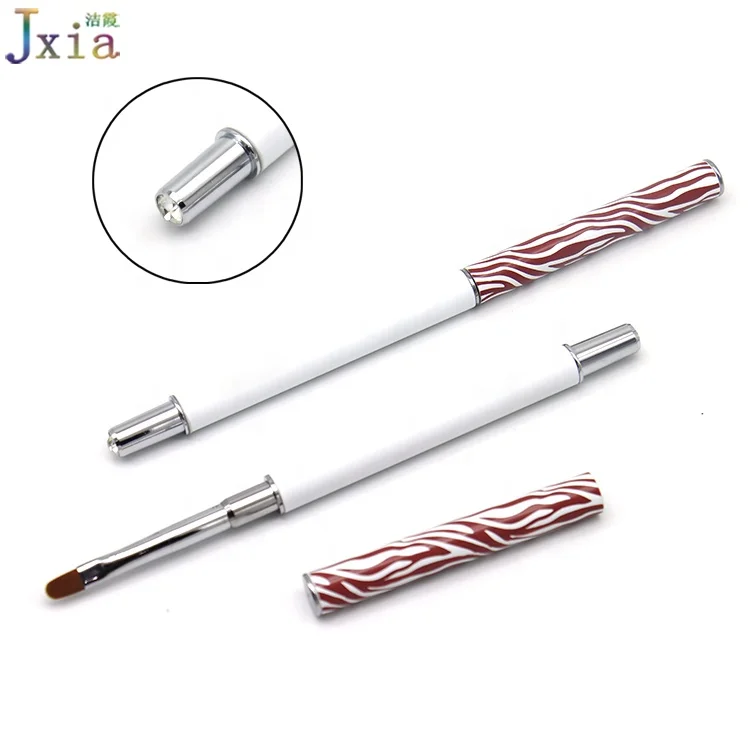 Custom Logo Matt White Metal Handle Manicure Salon Nail Acryl Oval Gel Paint Brush with Cap