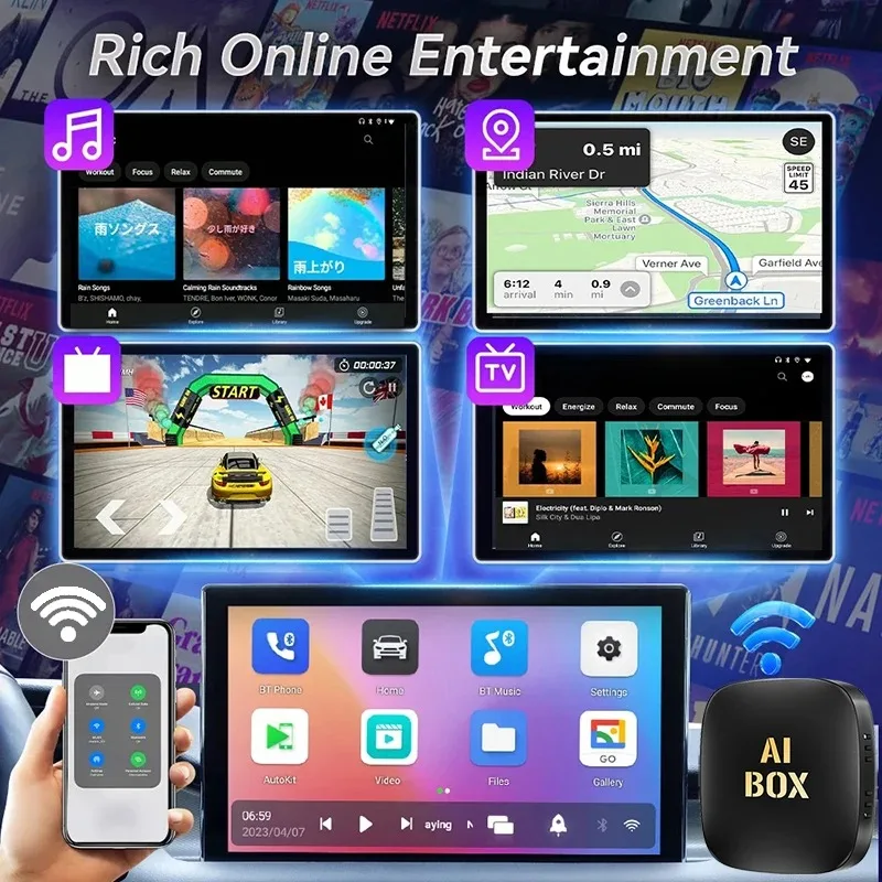 CarPlay Ai TV Box  Android 13 Ai Box Carplay Android Auto Adapter WiFi For Youtube Nexflit Cars Smart Ai Box Bulit in Play Stroe