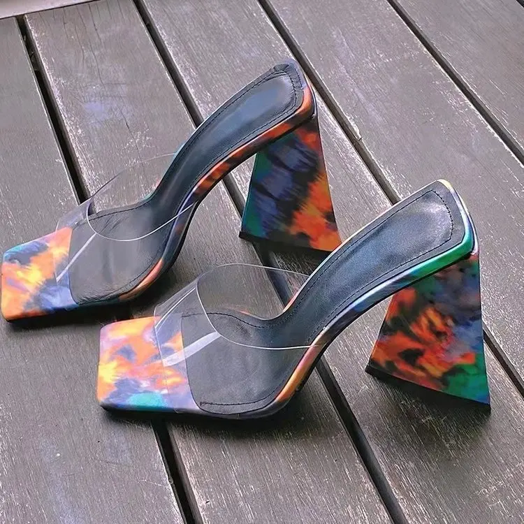 Hot Sale Sexy Transparent Platform Chunky Wedge Heel Sandals Black Latest Ladies Slippers Shoes and Sandals Heeled Sandals 2022
