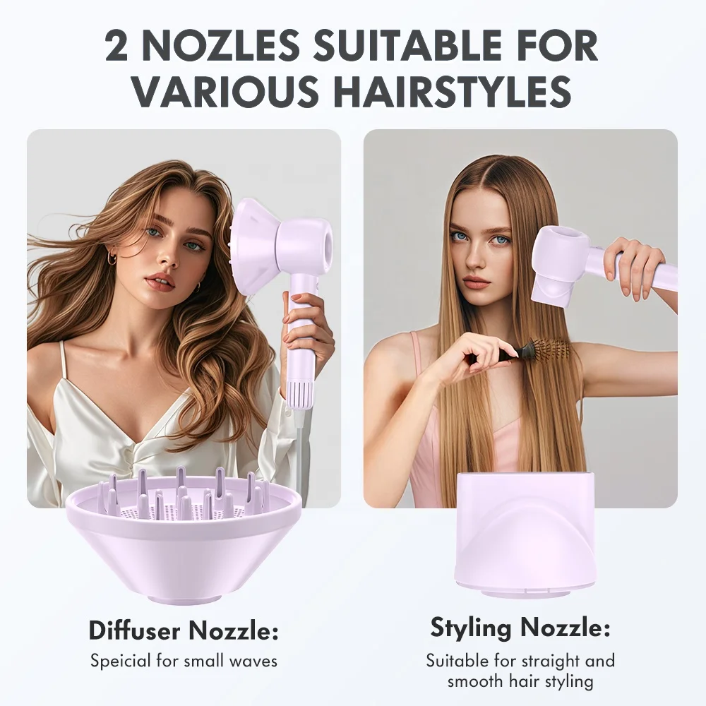 Professional Ionic Mini Hair Dryer Low Noise Blow Dryer with Concentrator Nozzle & Diffuser Attachments for Home Salon Travel