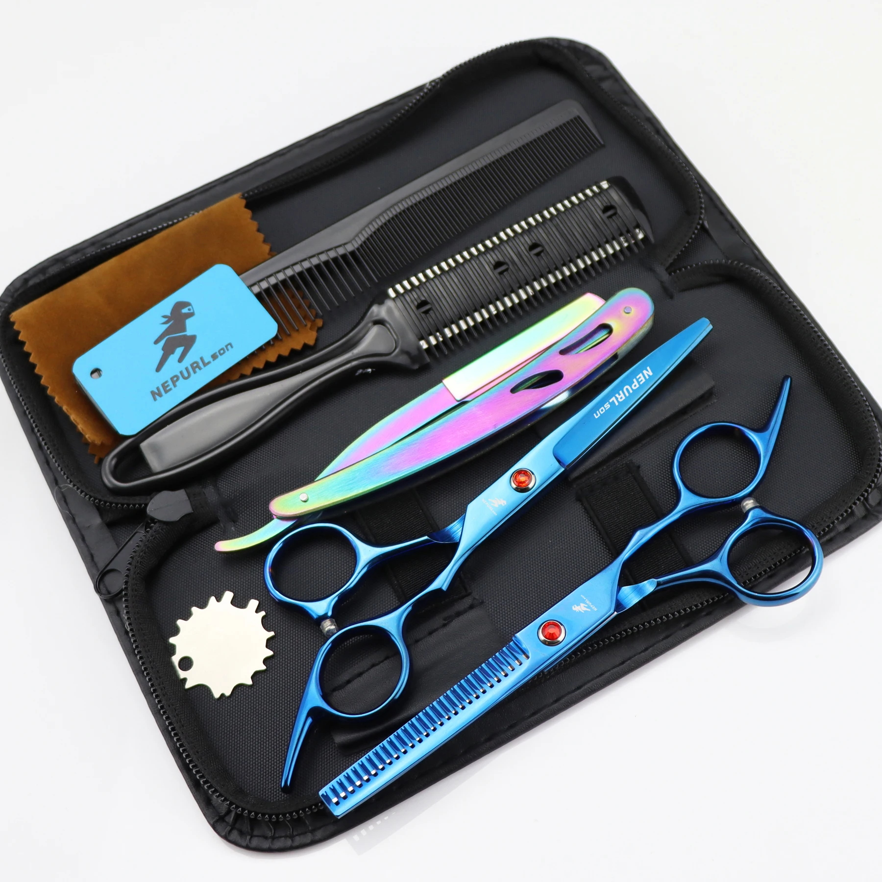 NEPURLson 6.0 inch 14 kinds of colors  Professional Hair Cutting Hairdressing Barber Scissors Kit