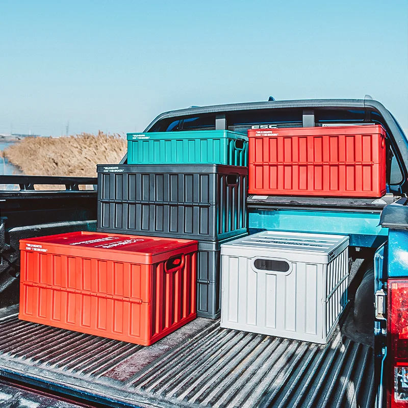 Green Industrial Style Plastic Folding Storage Box bin Car Household Outdoor Space-saving stackable container