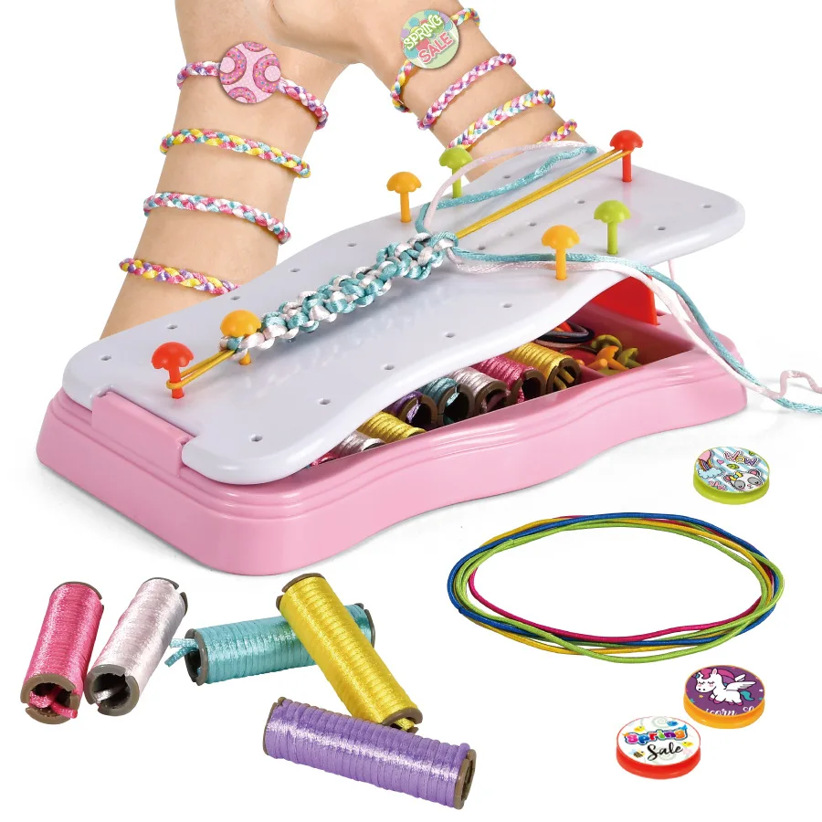 Colorful Rope Bracelet Making Craft Play House Toy Knitting Material Girl Gift Diy Hand Rope Braider Set for Bracelet