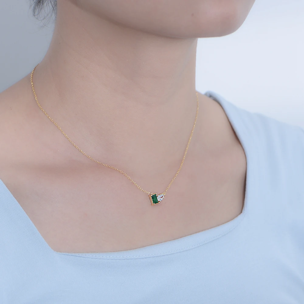 peishang wholesale jewelry silver 925 gold plating emerald Square green necklace ladys jewelry zircon necklace jewelry women
