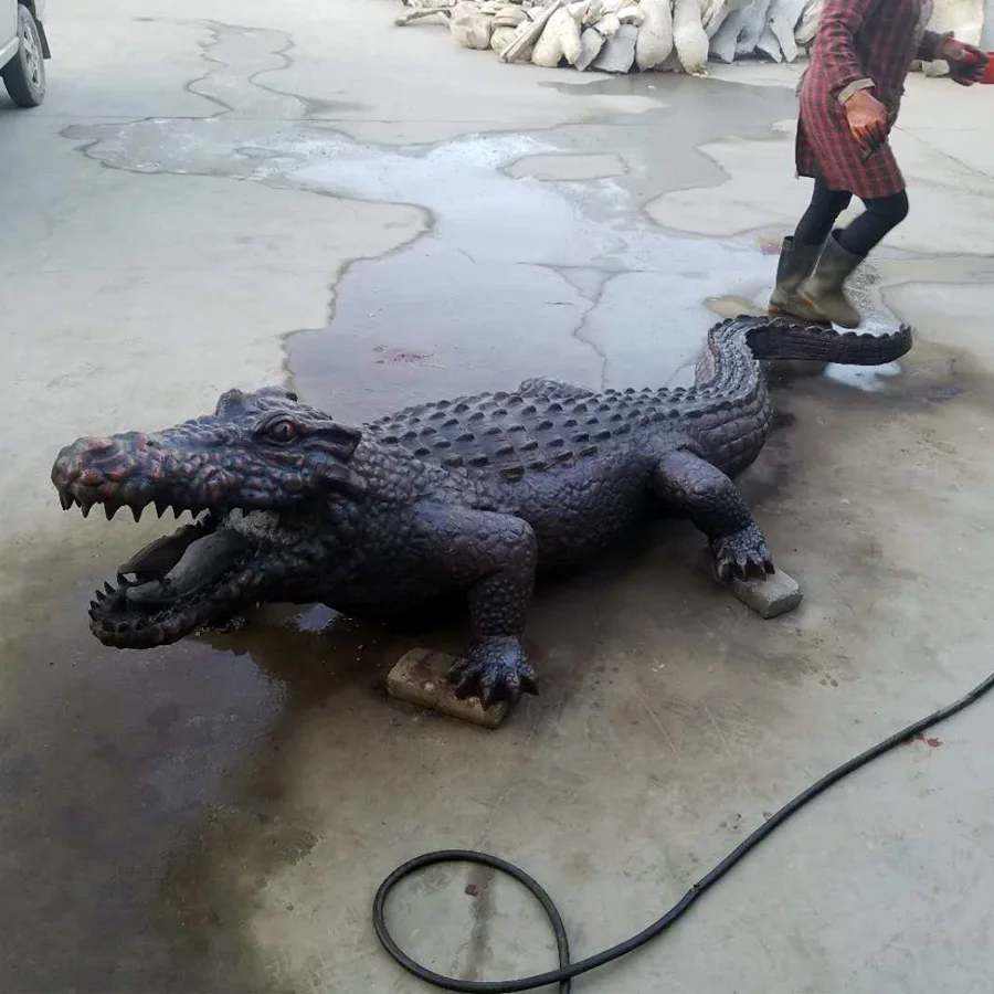 Realistic Life Size Bronze Crocodile Sculpture Metal Brass Water Animal Statue