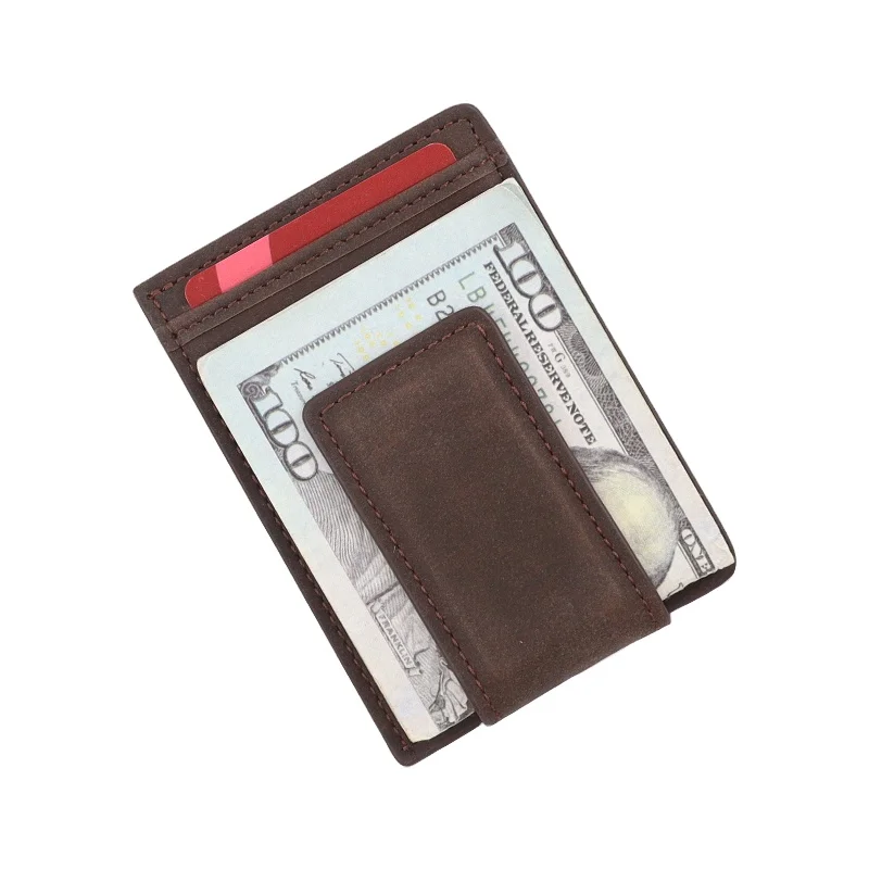 Wholesale genuine leather money clip crazy horse leather rfid magnetic money clips