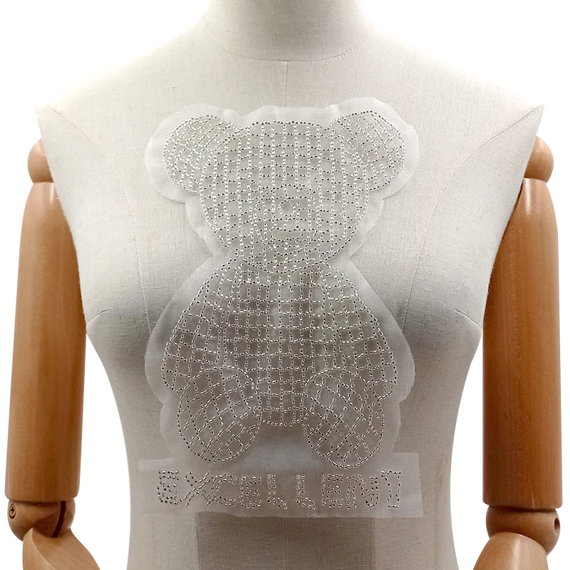 Bear pattern manual embroidery beaded applique clothing material lace clothing custom sequins bead tube embroidery