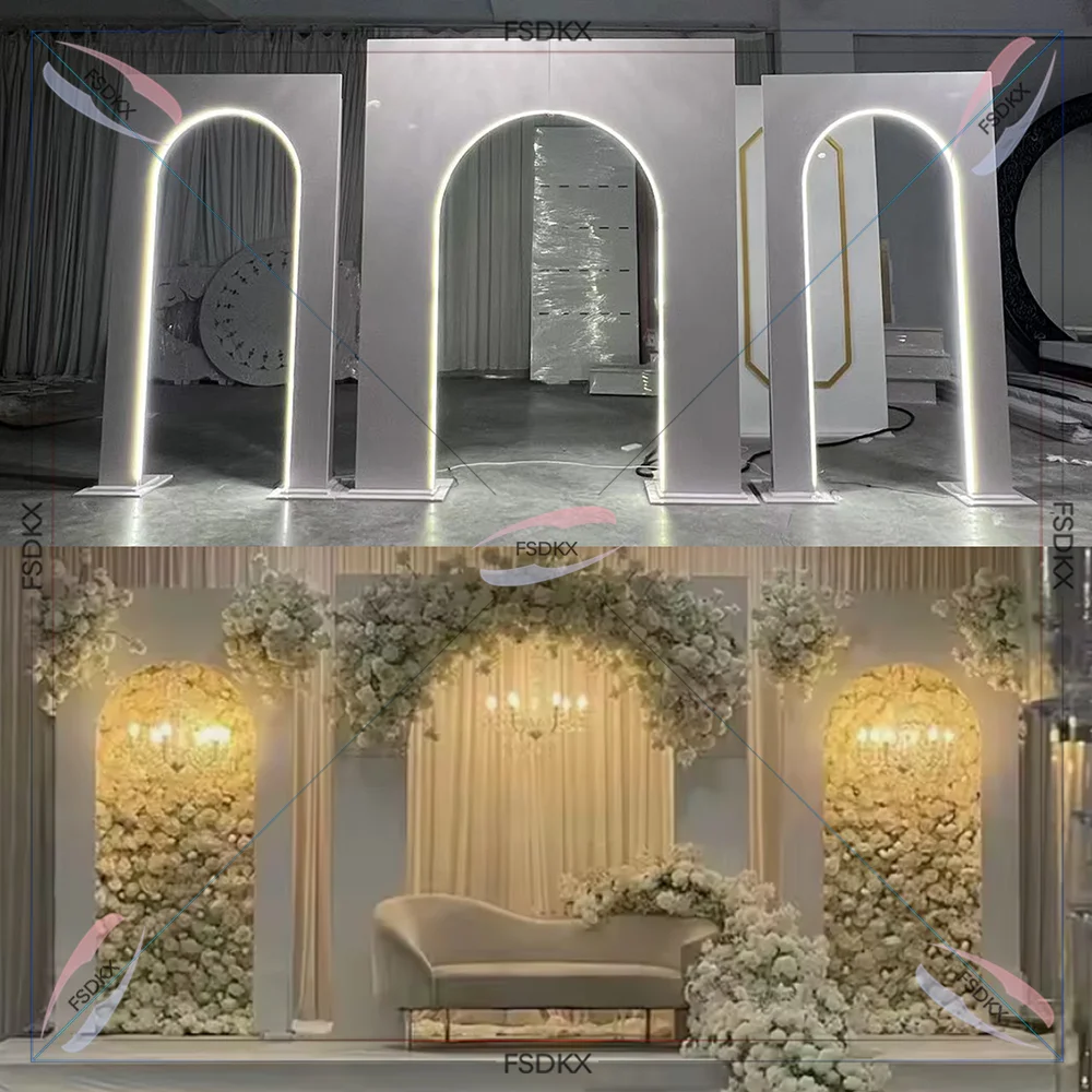 Special Design Acrylic Rectangle light Up Wedding Curved Backdrop Decoration Events Supplies