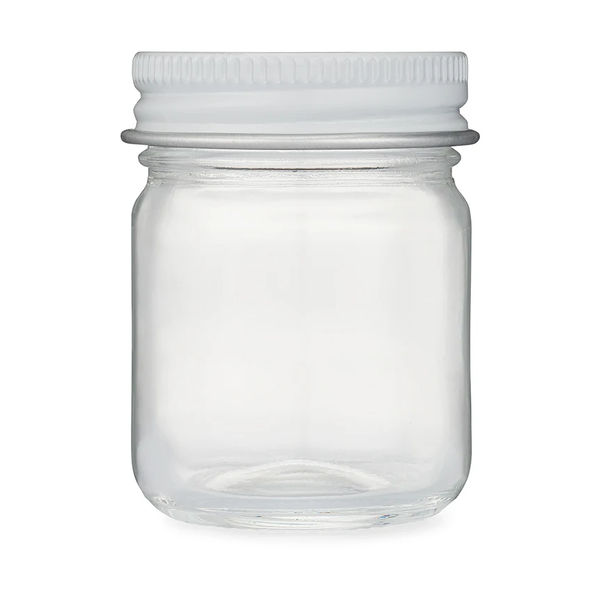 Wholesale clear Round Wide Mouth Mason Jars 30ml 1oz Glass Baby Baller Jar With White Metal Closure for Concentrate , Flower
