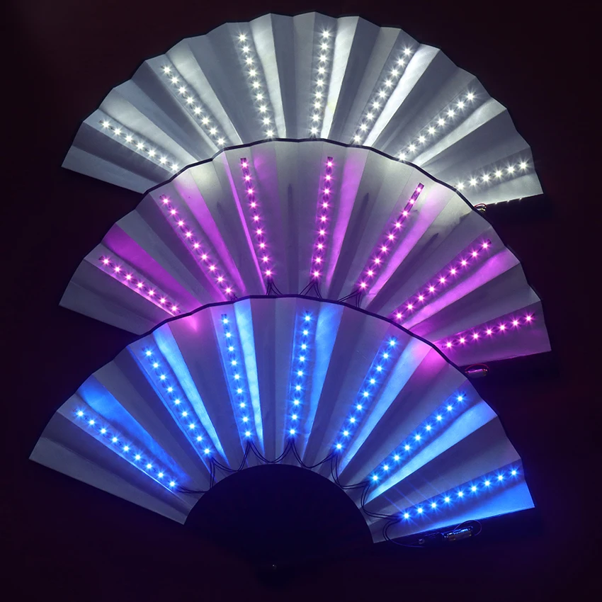 Luminous Folding Fan Dj Led Play Fan Colorful Hand Held Abanico Led Fans For Neon Lights Party Decoration Night Club Accessories