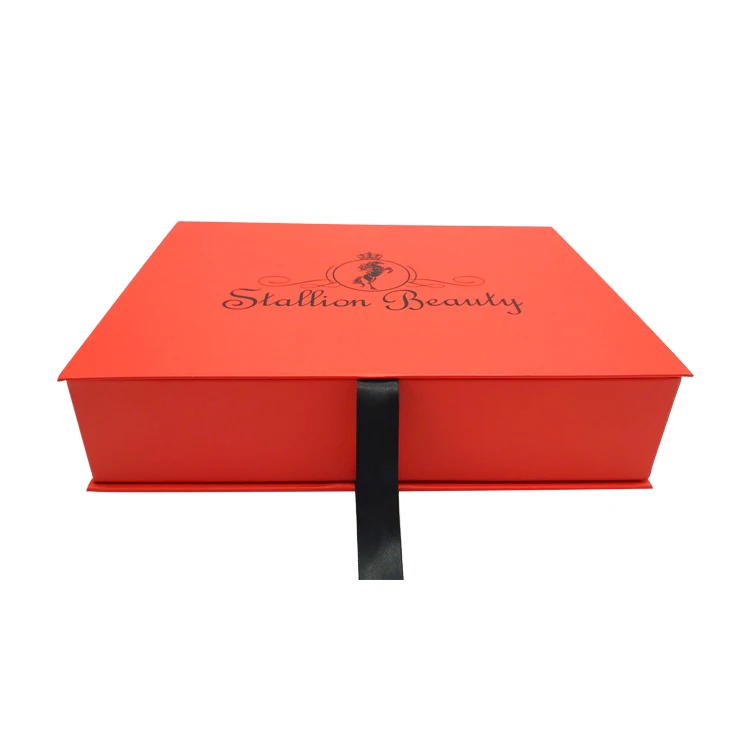 Custom Logo Wholesale Price Red Wig Packaging Hair Extension Box Hamper Magnet Magnetic Gift Box With Ribbon