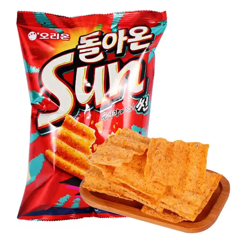 Orion Korean Sun Corn Flakess 80g Big Wavy Potato Chips Puffed Exotic Snack Corn Chips spicy Flavor