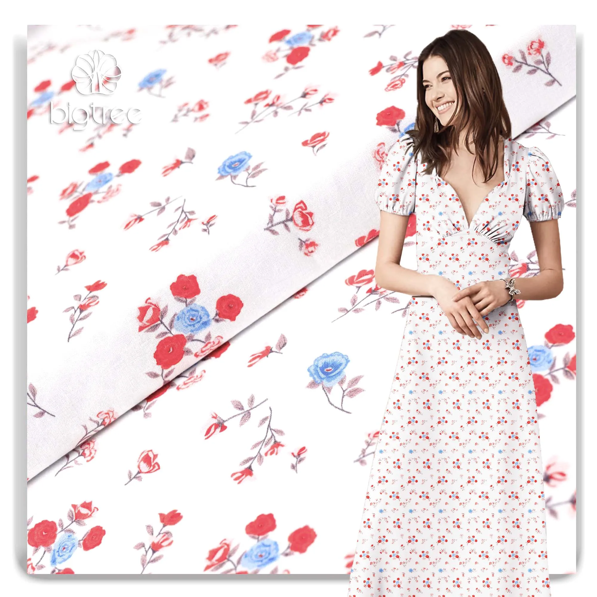 Customized Cotton Fashion Puff Print Dress Shirt Blouse 100%Cotton Satin Fabric