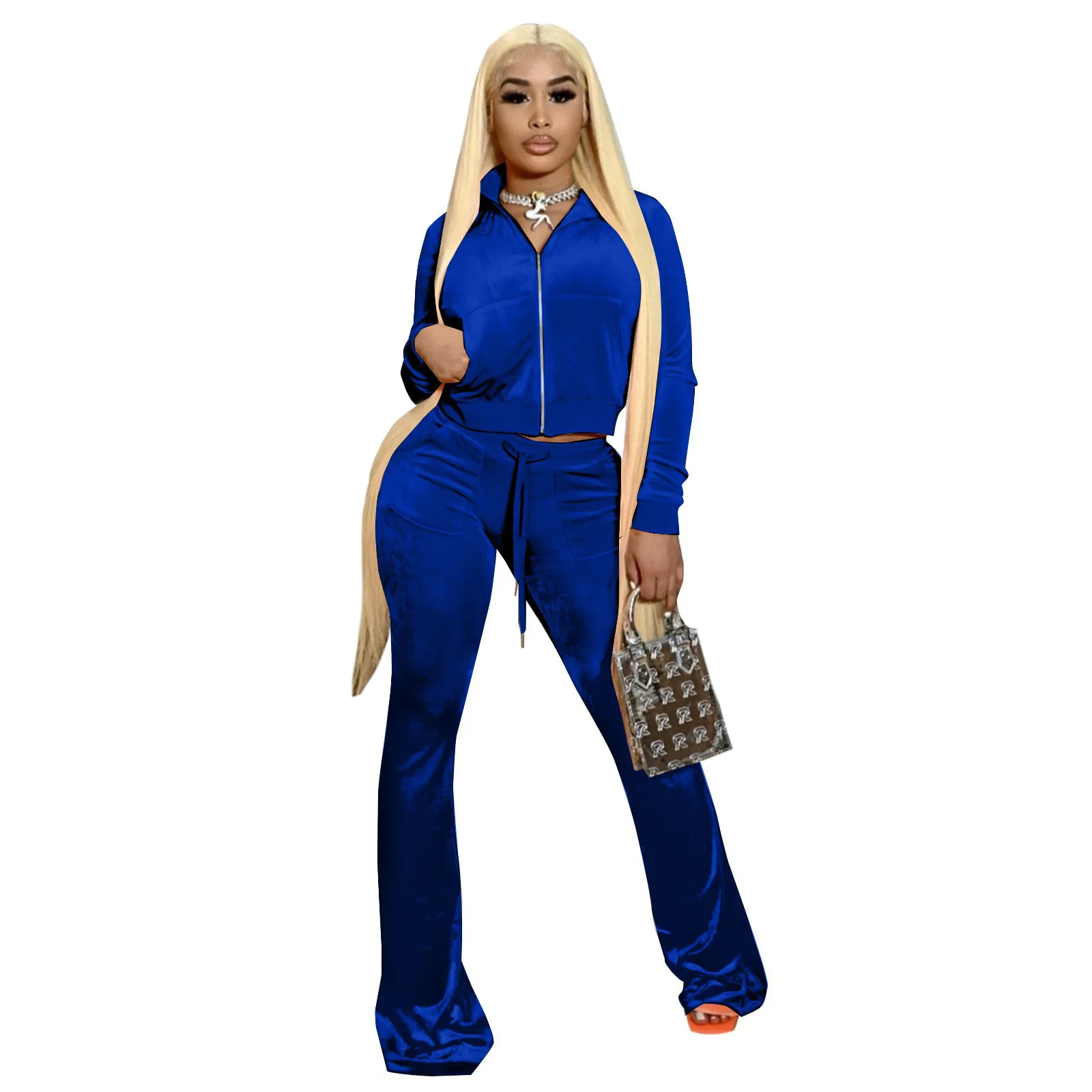 Velvet Track Suits For Women Set Sexy Velour Sweatsuits Two Piece Tracksuit Outfits Set Jogger Long Sleeve