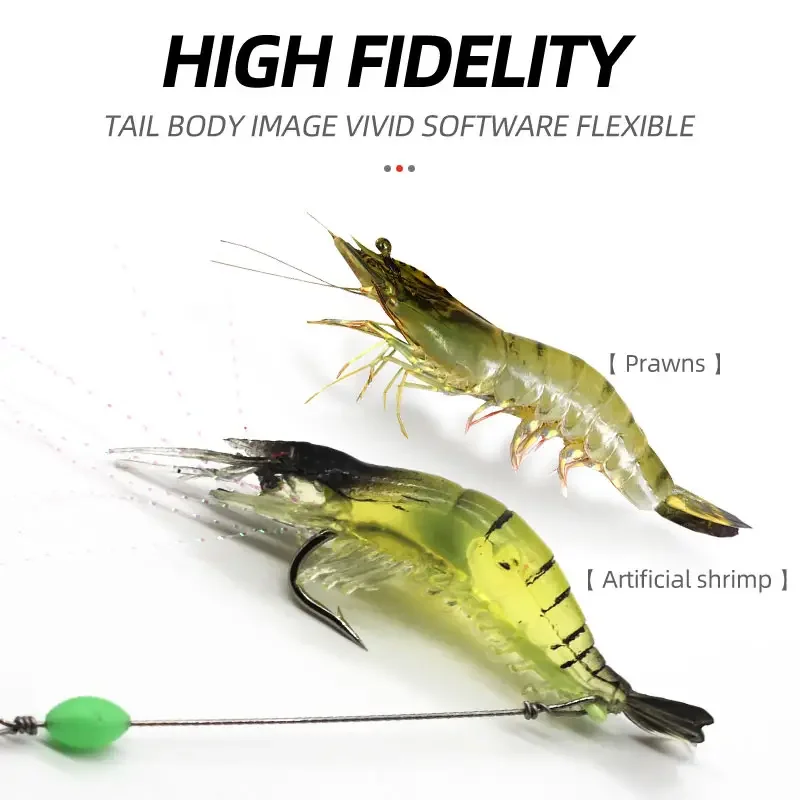 Winter Fishing Noctilucent Shrimp Sabiki Soft Plastic Lure with Luminous Bait Built-In Hook Carp Target River Trolling Action