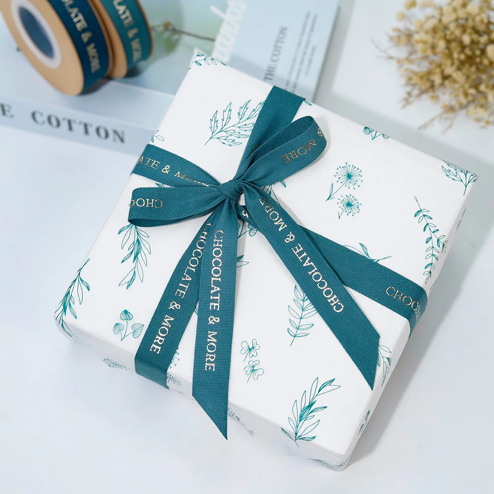 Custom logo gift packaging custom brand ribbon 1 inch cotton hot stamping printed ribbons for cake flower warping