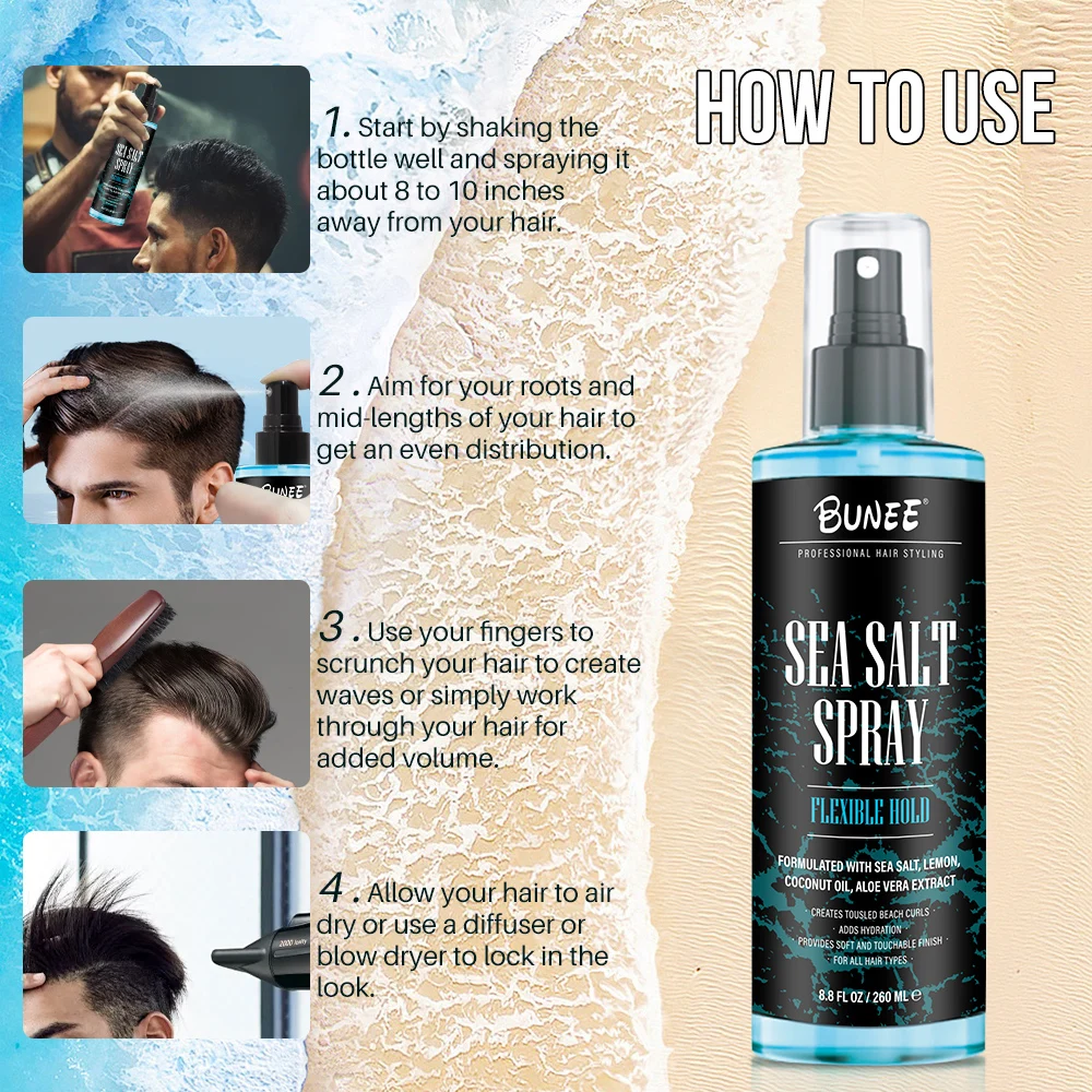 Private Label Sea Salt Hair Spray Men Wholesale Organic Beach Sea Salt Texturizing Volumizing Spray For Daily Styling