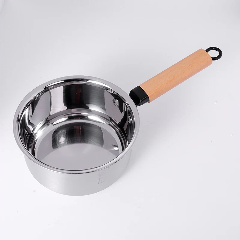 Customized 3 ply stainless steel wooden handle heat proof glass lid saucepan sets cooking ware casserole