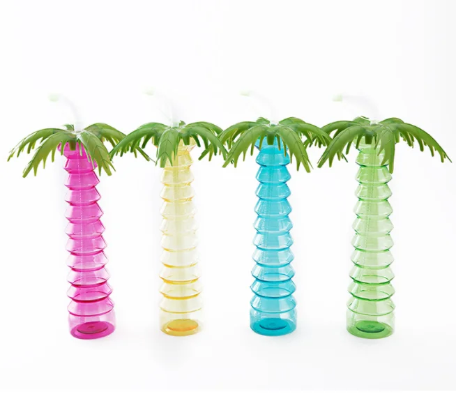 Promotion LED palm tree yard cups drinking bottle plastic daiquiri coconut palm tree yard cups