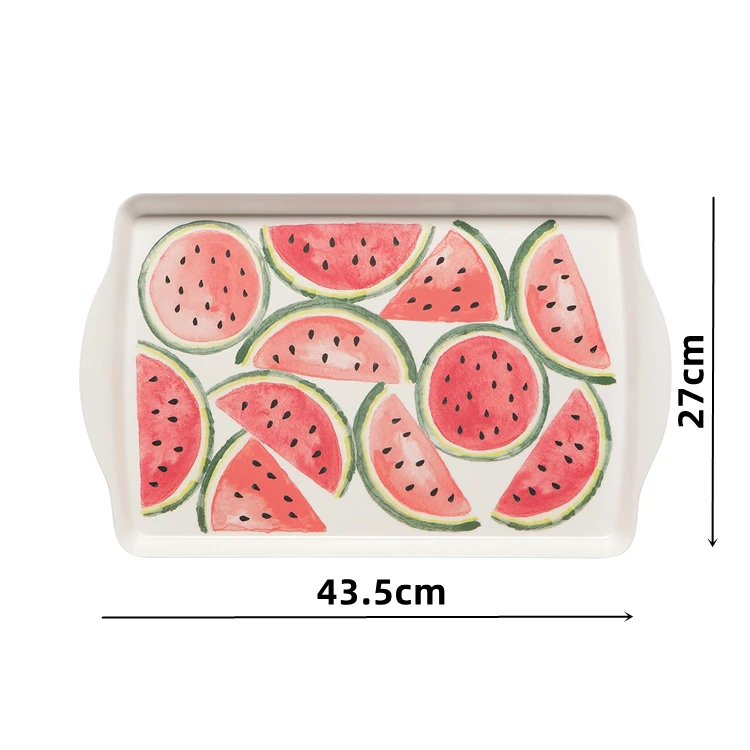 17Inch High Quality Watermelon Pattern Kitchen Ware Decorative Unbreakable Serving Platter Melamine Bamboo Tray