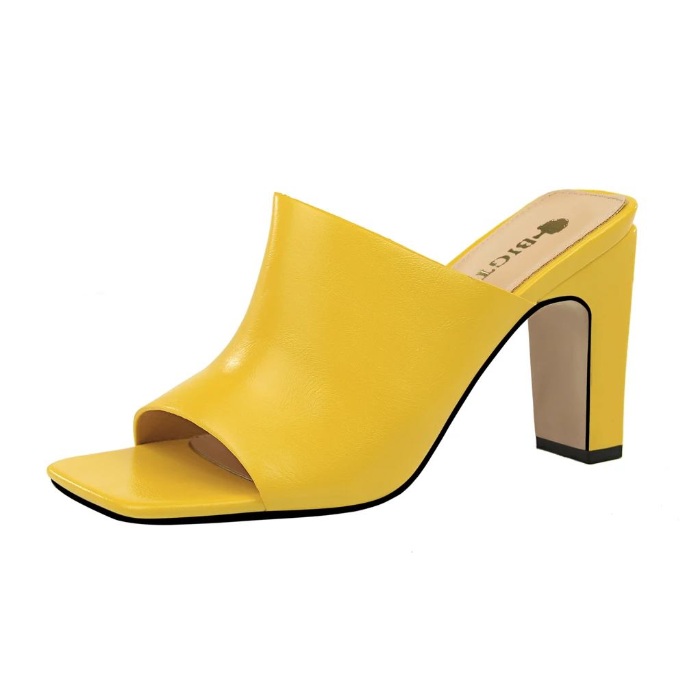 
82-1New fashion simple trend thick with high-heeled square head was thin word in the mouth fish mouth female sandals and slipper 