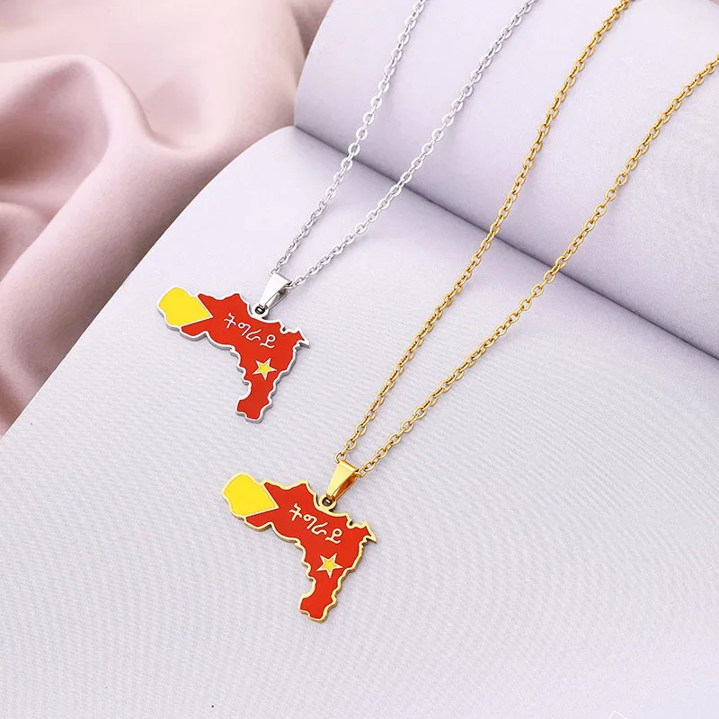 Blues изготовленный на заказ карта страны ожерелье с подвеской сделано в Китае 316l нержавеющая сталь полые сердце Тыграй Эфиопии