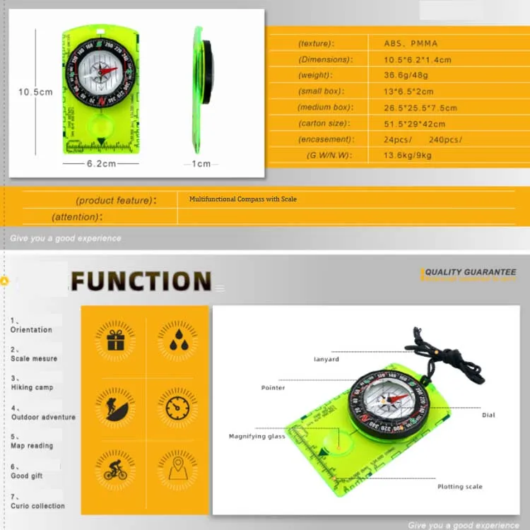 Outdoor Multi-Functional Navigation Survey Compass North Needle Orienteering Hiking Backpacking Scale Map Ruler Novelty Gift
