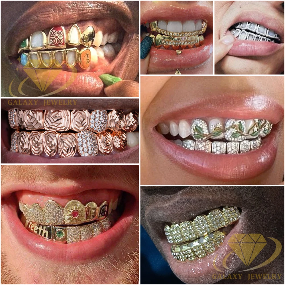 Изготовленный на заказ бриллиант Grillz Hip Hop Moissanite 8x8 Серебряный 925 14k 18k позолоченный Mossanite искусственный гриль для зубов