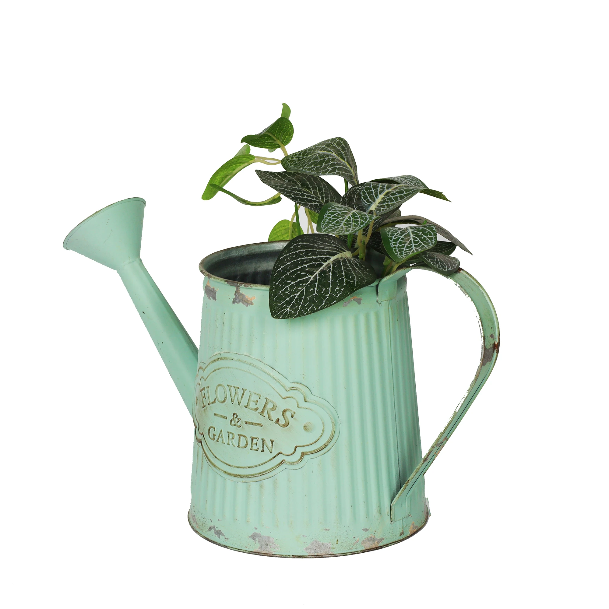 Rustic Metal Floral Pot Tin Water Kettle Shape Flower Shower Container Watering Can Home Garden Decor Flowers Bucket