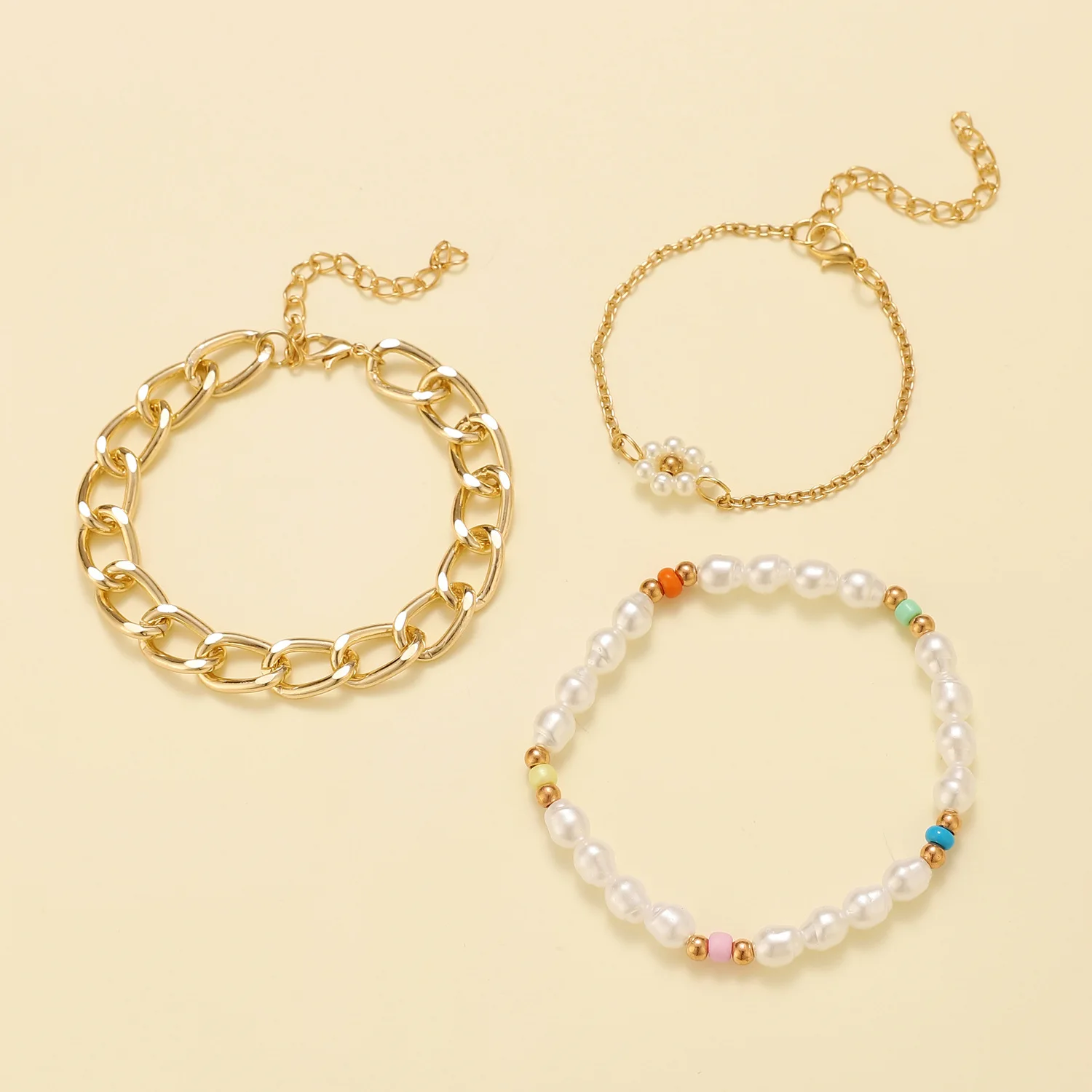 2024 Mixed Wholesale Simple Cuban thick chain pearl flower bracelet set bracelet jewelry women